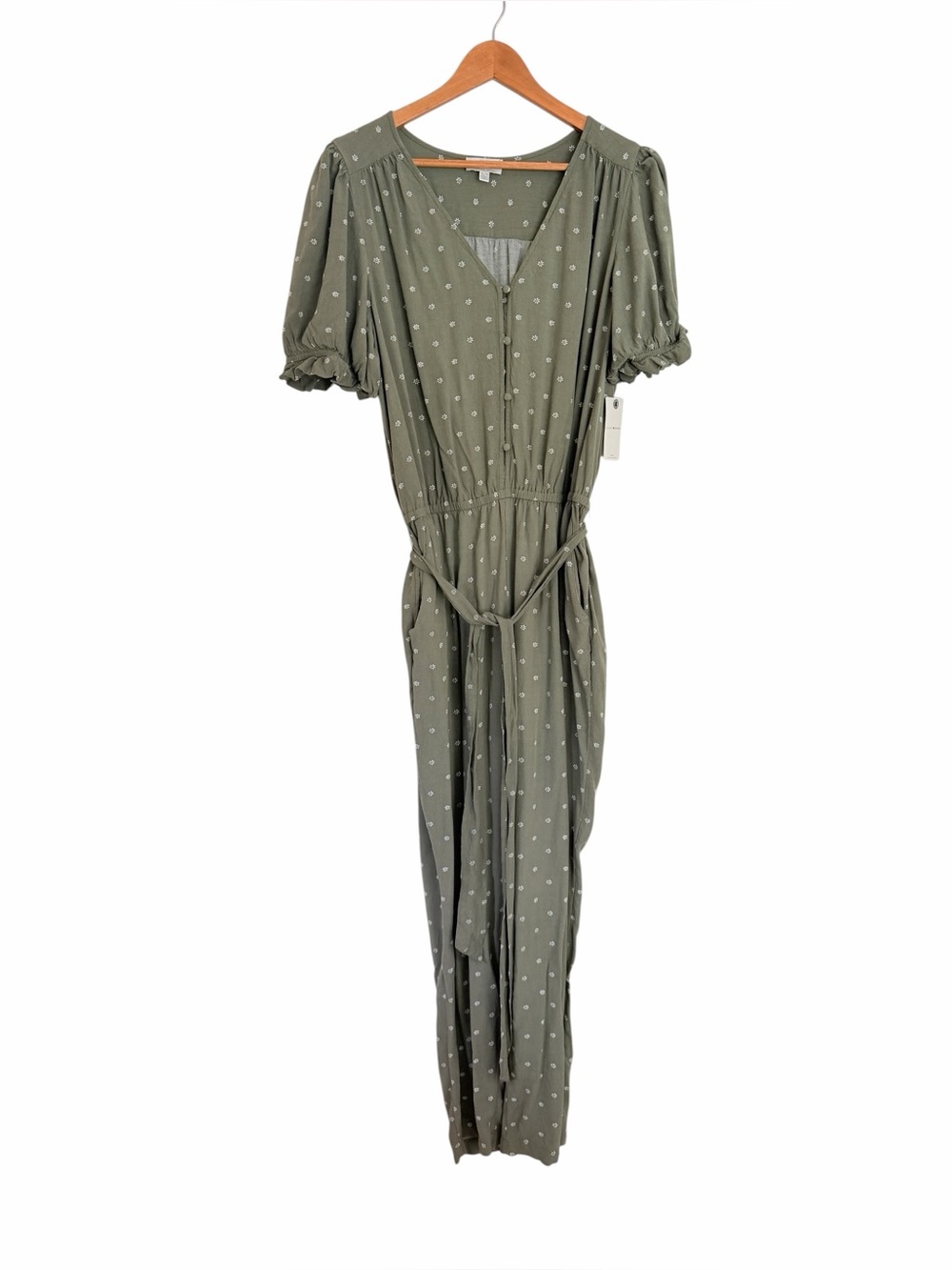 NWT ($99) Lucky Brand Olive Green Printed V-Neck Jumpsuit with Belt Sz XL - Picture 8 of 14